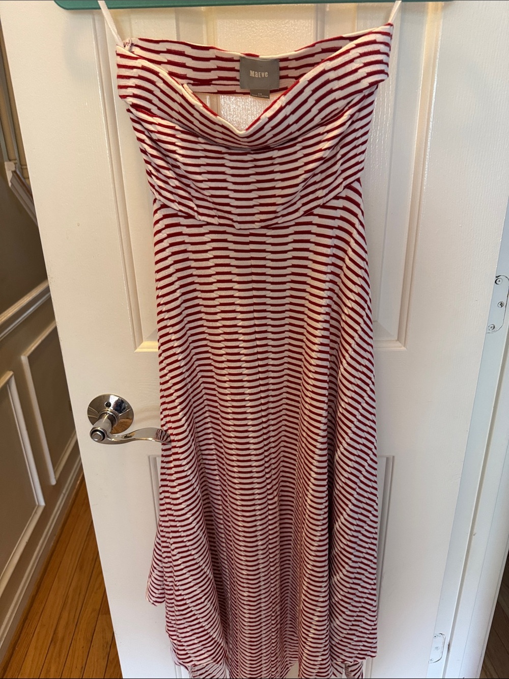 Maeve Red & White Strapless Cowl Maxi Dress XS